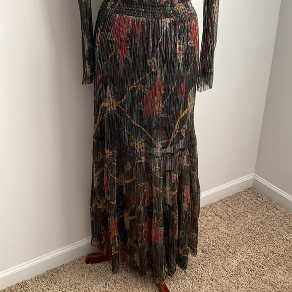 BA&SH Hendrix Metallic Plisse’ Floral Maxi Dress Size 6 - Picture 14 of 16